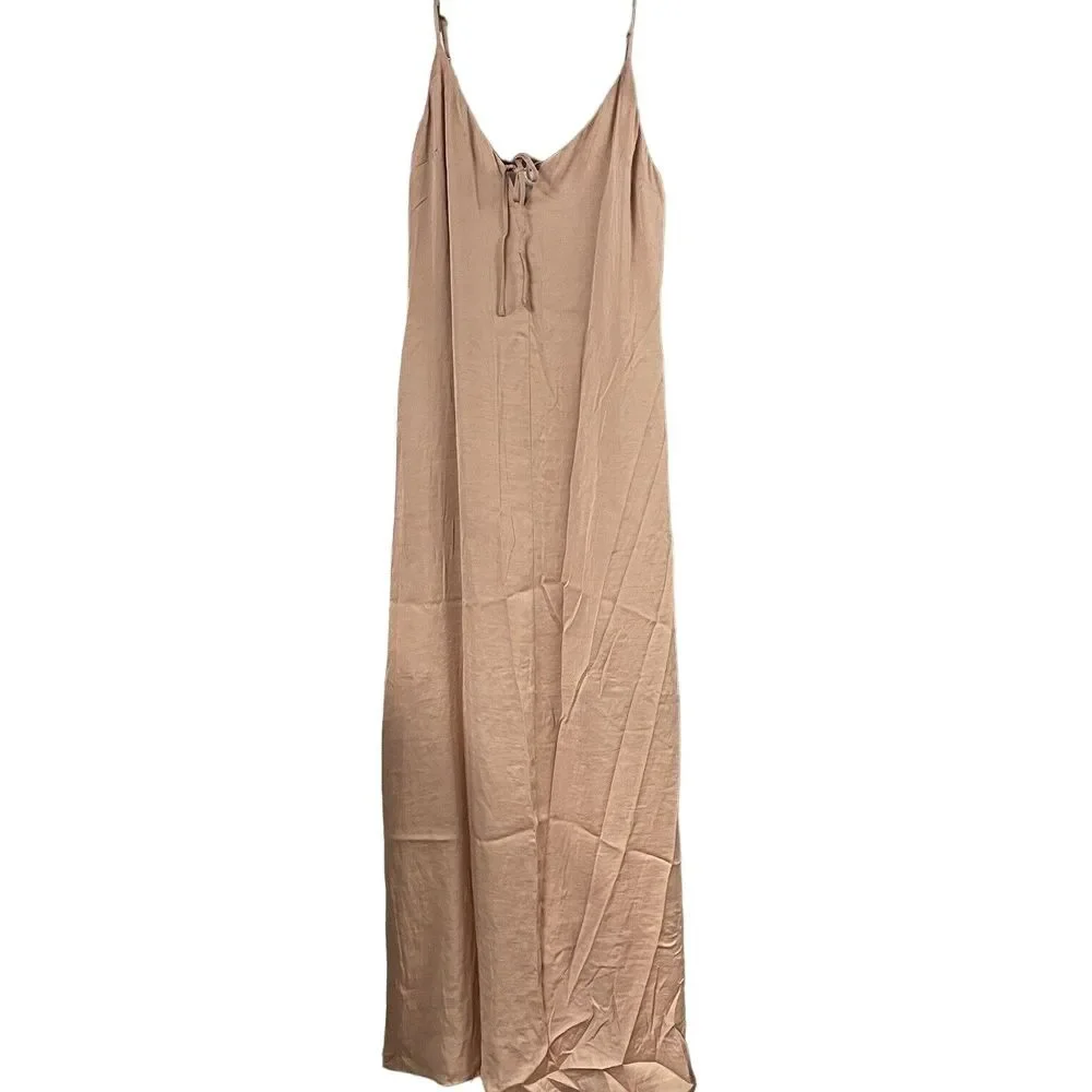 URBAN OUTFITTERS Womens Dress Midi M Spaghetti Strap‎ Rose Tyrie Deep V Neck